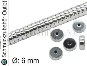 Hämatitscheiben, silberfarben, Ø: 6 mm, 1 Strang (95 Stück)