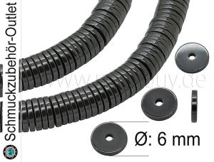 Hämatitscheiben schwarz Ø: 6 mm, 1 Strang (180 Stück)