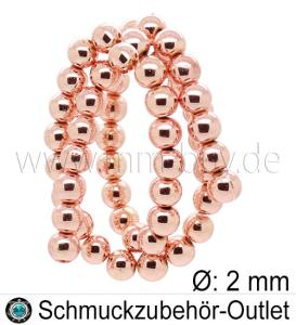 Hämatitperlen, rund, roségold, Ø: 2 mm, 1 Strang