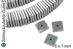 Hämatit Scheiben Viereck silberfarben (6 x 1 mm), 1 Strang (150 Stück)