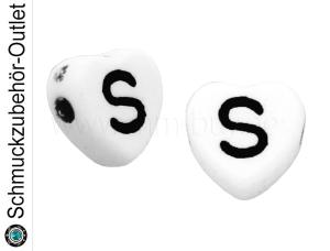 Buchstabenperlen „S“, Herz, weiß, 5 Stück