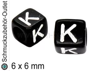 Buchstabenperlen „K“, Würfel, schwarz, Ø: 6x6 mm, 5 Stück