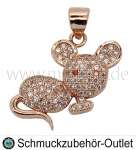 Kettenanhänger mit Zirkonia, nickelfrei, Farbe: rosegold, Maus, Ratte, 1 Stück