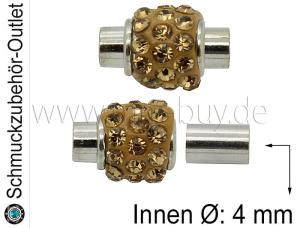 Magnetverschluss mit Strass zum Kleben, gold, Loch: 4 mm, 1 Stück