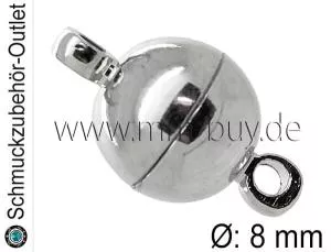 Magnetverschlüsse, rund, rhodiniert, Ø: 8 mm, 1 Stück