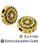 Metallperlen goldfarben flach-rund 9x4 mm, 5 Stück