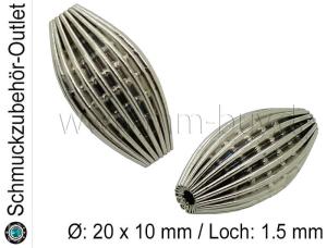 Metallperlen oval wellig rhodiniert (20x10 mm) 1 Stück