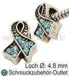 Großlochperlen mit Strass, Schleife, türkis, 13x11 mm, Loch: 4.8 mm, 1 Stück