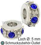 Großlochperlen mit Strass, Ø: 13x6mm, Loch: 5mm, 1 Stück