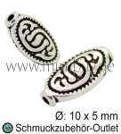 Metallperlen oval nickelfrei silberfarben 10x5 mm, 5 Stück