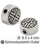 Metallperlen nickelfrei silberfarben flach-rund 6.5x4 mm, 10 Stück