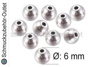 Metallperlen nickelfrei silberfarben Ø: 6 mm, 10 Stück