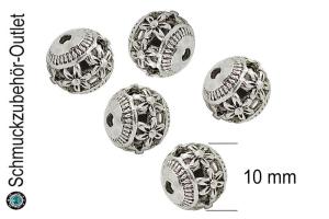 Metallperlen rund silberfarben (Ø: 10 mm), 5 Stück