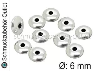 Metallperlen Linse silberfarben (Ø: 6 mm), 10 Perlen