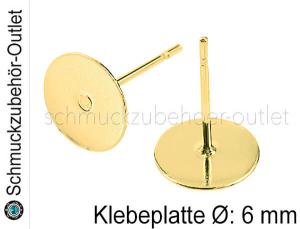 Ohrstecker Klebeplatte Ø: 6 mm nickelfrei goldfarben, (20 Stück /10 Paar)