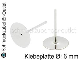 Ohrstecker Klebeplatte Ø: 6 mm nickelfrei versilbert, (20 Stück /10 Paar)