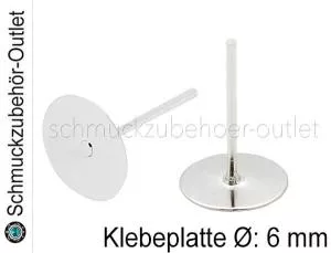 Ohrstecker Klebeplatte Ø: 6 mm nickelfrei versilbert, (20 Stück /10 Paar)