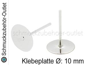 Ohrstecker Klebeplatte Ø: 10 mm silberfarben, 20 Stück (10 Paar)