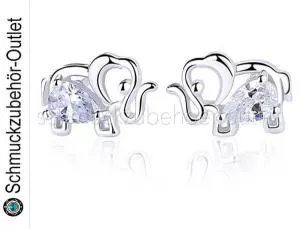 925 Sterlingsilber Ohrstecker ⇒ Elefant mit Zirkonia