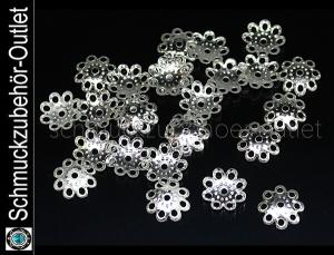 Perlenkappen Blume silberfarben (10 x 1 mm), 50 Stück