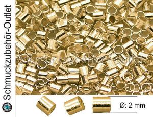 Quetschröhrchen goldfarben 2mm, 100 Stück