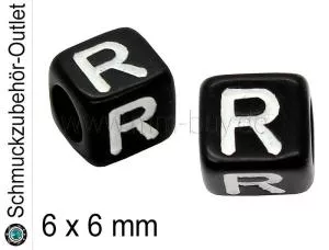 Buchstabenperlen „R“, Würfel, schwarz, Ø: 6x6 mm, 5 Stück