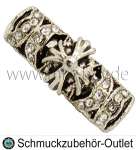Rohrperlen mit Strass, silberfarben, Ø: 26 x 8 mm, Loch Ø: 2,5 mm, 1 Stück