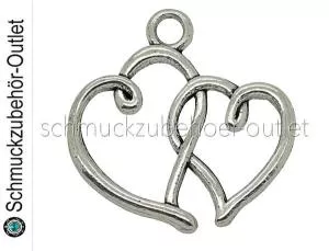 Schmuckanhänger Doppelherz silberfarben (19 x 19 mm), 1 Stück