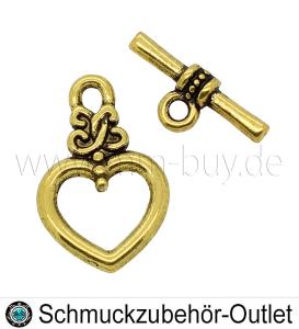 Knebelverschluss, goldfarben, Herz, 13x20 mm, 1 Stück
