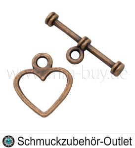 Knebelverschluss, nickelfrei, kupferfarben, Herz, 12x14 mm, 1 Stück