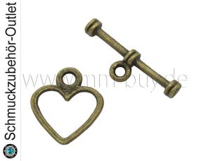 Knebelverschluss, bronzefarben, Herz, 12x14 mm, 1 Stück