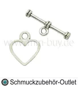Knebelverschluss, silberfarben, Herz, 12x14 mm, 1 Stück