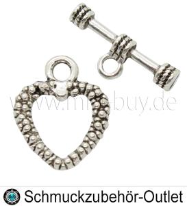 Knebelverschluss, silberfarben, Herz, 16x19 mm, 1 Stück