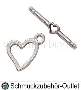 Knebelverschluss, silberfarben, Herz, 18x19 mm, 1 Stück