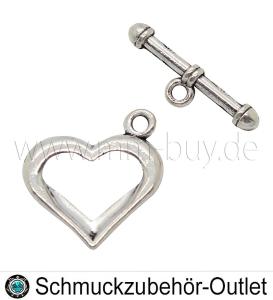 Knebelverschluss, silberfarben, Herz, 17x19 mm, 1 Stück