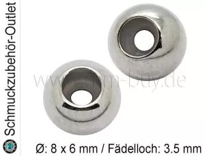 Edelstahl Verschlussperle mit Gummi, Ø: 8x6 mm, Loch: 3.5 mm, 1 Stück