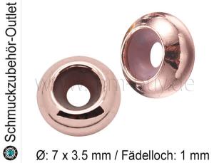 Verschlussperle mit Gummi, rosegold, Ø: 7 mm, Loch: 1 mm, 1 Stück