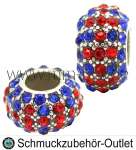 Großlochperle mit Strass, rot-blau, Ø: 14x8 mm, Loch Ø: 6 mm, 1 Stück