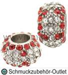 Großlochperle mit Strass, rot-weiß, Ø: 14x8 mm, Loch Ø: 6 mm, 1 Stück
