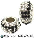 Großlochperle mit Strass, silber-schwarz, Ø: 14x8 mm, Loch Ø: 6 mm, 1 Stück