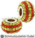 Großlochperlen mit Strass, orange-grün, Ø: 9x15 mm, Loch: 4.8 mm, 1 Stück
