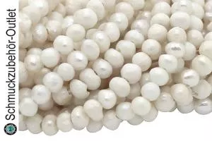 Süßwasserperlen Rondell cremeweiß (ca. 1,5 x 2 mm), 1 Strang - 87 Perlen / 18 cm