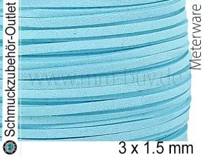 Flaches Band Wildlederoptik helltürkis (3 x 1.5 mm), 1 Meter