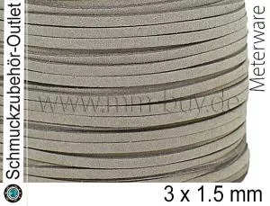 Flaches Band, Wildlederoptik, warmgrau, 3 x 1.5 mm, 1 Meter