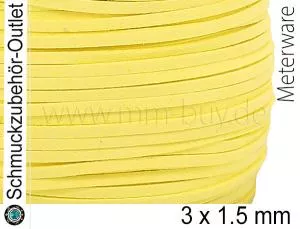 Flaches Band, Wildlederoptik, gelb, 3 x 1.5 mm, 1 Meter
