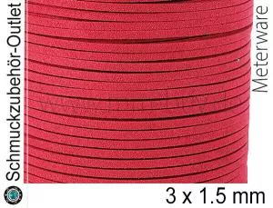 Wildlederband, flach, rot, 3 x 1.5 mm, 1 Meter