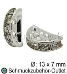 2-Loch Zwischenperlen mit Strass, halbrund, silberfarben, 13x7 mm, 5 Stück