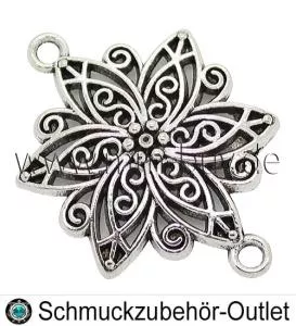 Schmuckverbinder, Zwischenstück, Blume, Farbe: antik silber, 40 x 28 mm, 1 Stück