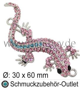 Schmuckverbinder, Eidechse, rosa, 30x60 mm, 1 Stück